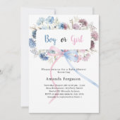 Genre Reveal Party Blauw Roze Bloemen Bow Boy Girl Kaart (Voorkant)