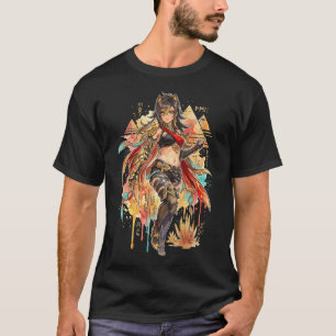 Genshin Impact Dehya Zwart Rode Outfit Vaporwave P T-shirt