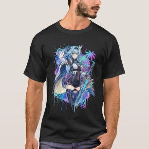 Genshin Impact Eula Vaporwave Neon Grid Japans T T-shirt