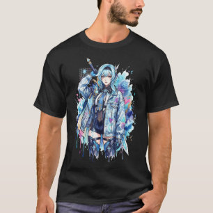 Genshin Impact Eula Vaporwave Neon Japanse Tekst O T-shirt