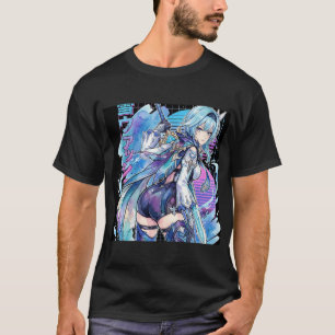 Genshin Impact Eula Vaporwave Neon Japanse Tekst O T-shirt