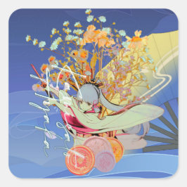 Genshin Impact Kamisato Ayaka Flores Desenho Anime Vierkante Sticker