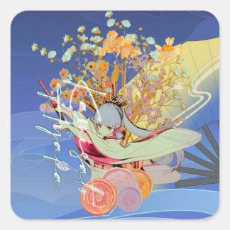 Genshin Impact Kamisato Ayaka Flores Desenho Anime Vierkante Sticker