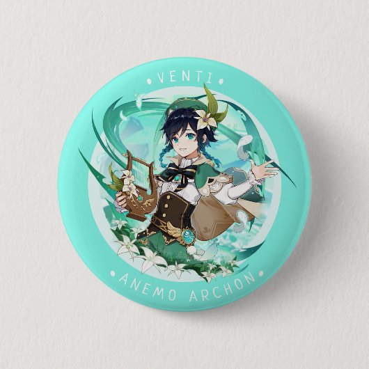 Genshin Impact: Venti Anemo Archon Ronde Button 5,7 Cm (Voorkant)