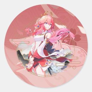 Genshin Impact Yae Miko Raposa Rosa Ronde Sticker