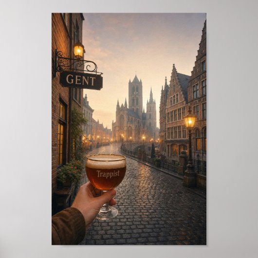 Gent Beerwandeling bij dageraad langs de kasseien  Poster (Voorkant)