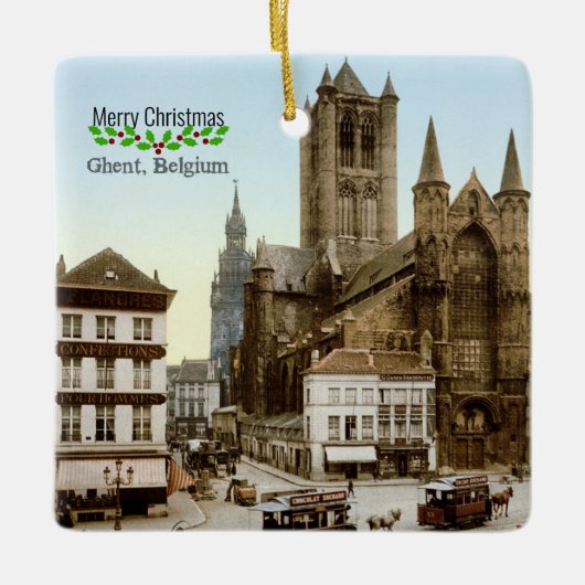 Gent, België Kerstgroeten Keramisch Ornament (Voorkant)