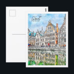 Gent België Reisplaats Waterverf Briefkaart<br><div class="desc">Gent België Famous Travel Place Waterverf Sketch</div>