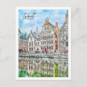 Gent België Reisplaats Waterverf Briefkaart (Voorkant)