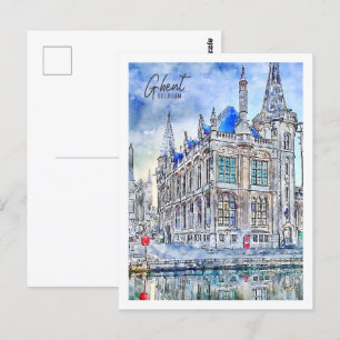 Gent België Reisplaats Waterverf Briefkaart