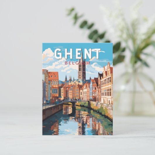 Gent België Travel Art Vintage Briefkaart (Staand voorkant)