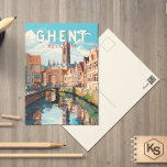 Gent België Travel Art Vintage Briefkaart<br><div class="desc">Gent retro vector reisontwerp. Gent staat bekend om zijn grote openbare pleinen en marktplaatsen,  waaronder de Vrijdagmarkt ("Vrijdagmarkt"),  het centrum van het leven van de middeleeuwse stad.</div>