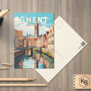 Gent België Travel Art Vintage Briefkaart
