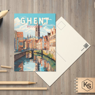 Gent België Travel Art Vintage Briefkaart