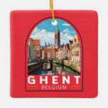 Gent België Travel Art Vintage Keramisch Ornament<br><div class="desc">Gent retro vector reisontwerp. Gent staat bekend om zijn grote openbare pleinen en marktplaatsen,  waaronder de Vrijdagmarkt ("Vrijdagmarkt"),  het centrum van het leven van de middeleeuwse stad.</div>