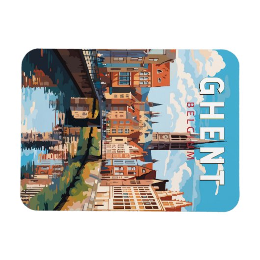 Gent België Travel Art Vintage Magneet (Horizontaal)