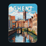 Gent België Travel Art Vintage Magneet<br><div class="desc">Gent retro vector reisontwerp. Gent staat bekend om zijn grote openbare pleinen en marktplaatsen,  waaronder de Vrijdagmarkt ("Vrijdagmarkt"),  het centrum van het leven van de middeleeuwse stad.</div>