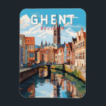 Gent België Travel Art Vintage Magneet<br><div class="desc">Gent retro vector reisontwerp. Gent staat bekend om zijn grote openbare pleinen en marktplaatsen,  waaronder de Vrijdagmarkt ("Vrijdagmarkt"),  het centrum van het leven van de middeleeuwse stad.</div>