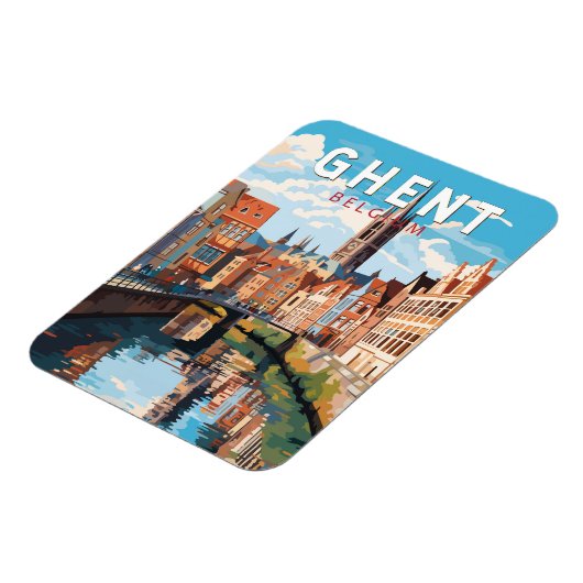 Gent België Travel Art Vintage Magneet (Linkerzijde)