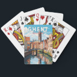 Gent België Travel Art Vintage Pokerkaarten<br><div class="desc">Gent retro vector reisontwerp. Gent staat bekend om zijn grote openbare pleinen en marktplaatsen,  waaronder de Vrijdagmarkt ("Vrijdagmarkt"),  het centrum van het leven van de middeleeuwse stad.</div>