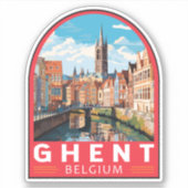 Gent België Travel Art Vintage Sticker (Voorkant)