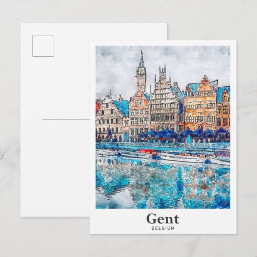 Gent België Travel Waterverf Hand getekend Briefkaart (Voorkant / Achterkant)