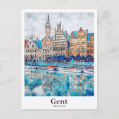 Gent België Travel Waterverf Hand getekend Briefkaart (Voorkant)