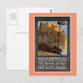 Gent, België, Vintage Travel Poster Briefkaart (Voorkant / Achterkant)