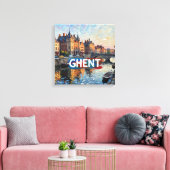 Gent Kanaalreflecties Skyline Canvas Kunst (Insitu (Woonkamer))