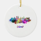 Gent skyline in waterverf keramisch ornament (Voorkant)