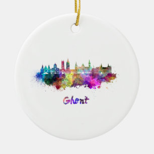 Gent skyline in waterverf keramisch ornament
