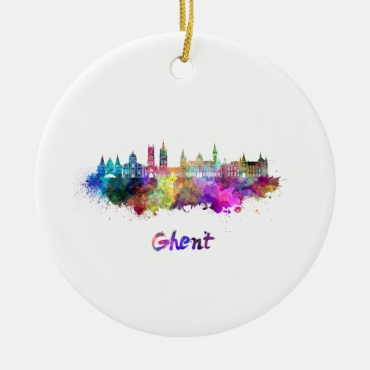 Gent skyline in waterverf keramisch ornament (Voorkant)