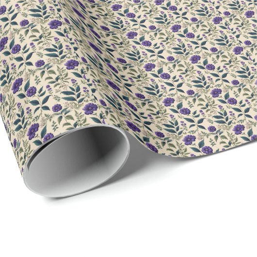 Gentian Blauwe Vintage Bloemen Cadeaupapier (Rol Hoek)