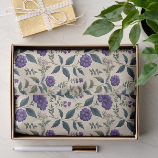 Gentian Blue Floral Tissuepapier (Geschenk)