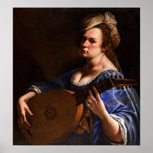 Gentileschi - zelfportret als lutespeler poster (Voorkant)