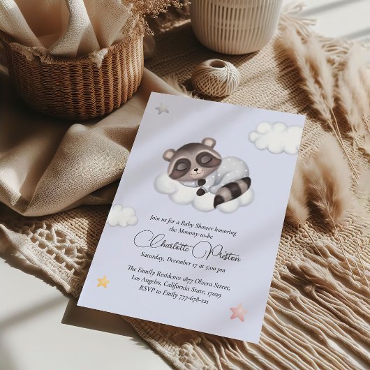 Gentle Baby Raccoon Blue Baby shower Kaart