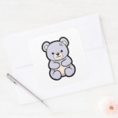 Gentle Bear – Cute Kawaii Animal Illustration Vierkante Sticker (Envelop)