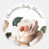 Gentle Beige Roos Meisje Baby shower Ronde Sticker (Voorkant)