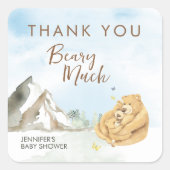 Gentle Beige Watercolor Bear Baby Thank You Vierkante Sticker (Voorkant)