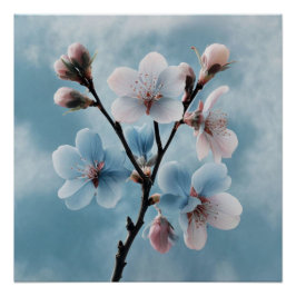 Gentle Blue Botanical: minimalistisch bloemontwerp Perfect Poster