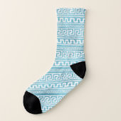 Gentle Blue Greek Meander Pattern op glas Sokken (Links - buitenkant)