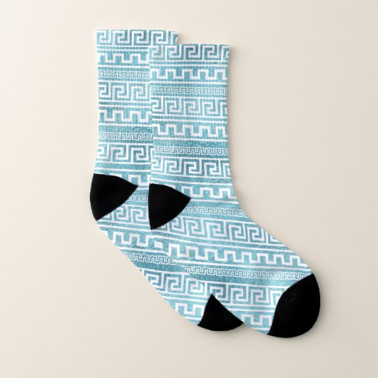 Gentle Blue Greek Meander Pattern op glas Sokken (Paar)