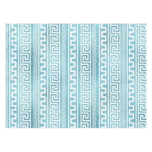 Gentle Blue Greek Meander Pattern op glas Tafelkleed (Voorkant (Horizontaal))