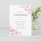 Gentle Blush Elegant Flowers 100th Birthday Party Kaart (Staand voorkant)