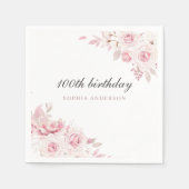 Gentle Blush Elegant Flowers 100th Birthday Party Servet (Voorkant)