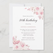 Gentle Blush Elegant Flowers 50th Birthday Party Kaart (Voorkant)