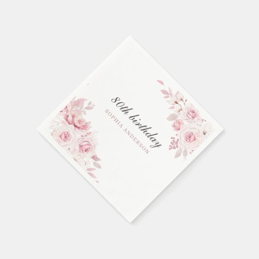 Gentle Blush Elegant Flowers 80th Birthday Party Servet (Hoek)