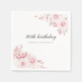 Gentle Blush Elegant Flowers 90th Birthday Party Servet (Voorkant)