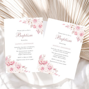 Gentle Blush Elegant Flowers Baby Girl Baptisme Kaart