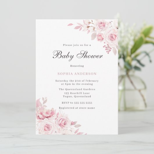 Gentle Blush Elegant Flowers Baby shower Kaart (Staand voorkant)
